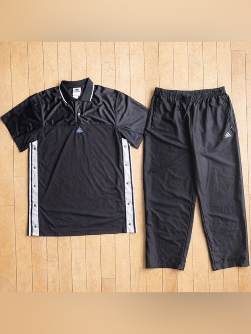 ADIDAS Vintage 90s-Y2K Set: Tear Away Polo Jersey Mesh Shirt and Pants Size XL